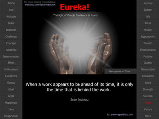 When a work appears to be ahead of its time, it is only the time that is behind the work.  Jean Cocteau Time More quotes on ‘Time’ … 