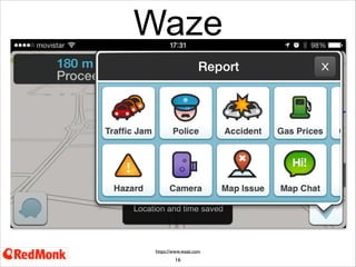 Waze

https://www.waze.com

16
Waze had an estimated 50m users in June 2013

 