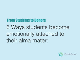 6 Ways students become
emotionally attached to
their alma mater:
From Students to Donors
 
