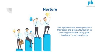 Nurture
Get a platform that values people for
their talent and gives a foundation for
nurturing that further using goals,
feedback, 1-on-1s and more
 