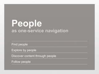 People

Find people
Explore by people
Discover content through people
Follow people
 