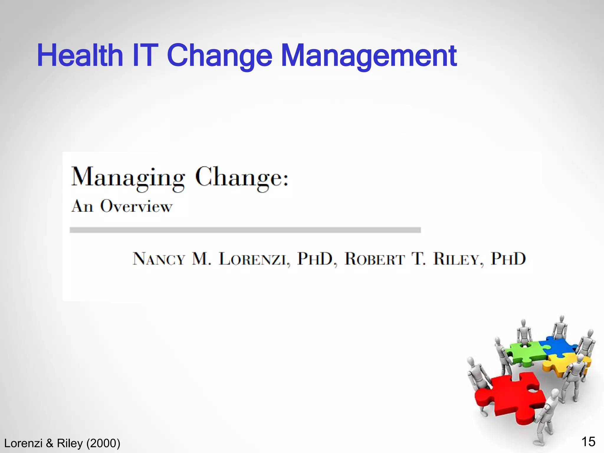 15
Health IT Change Management
Lorenzi & Riley (2000)
 