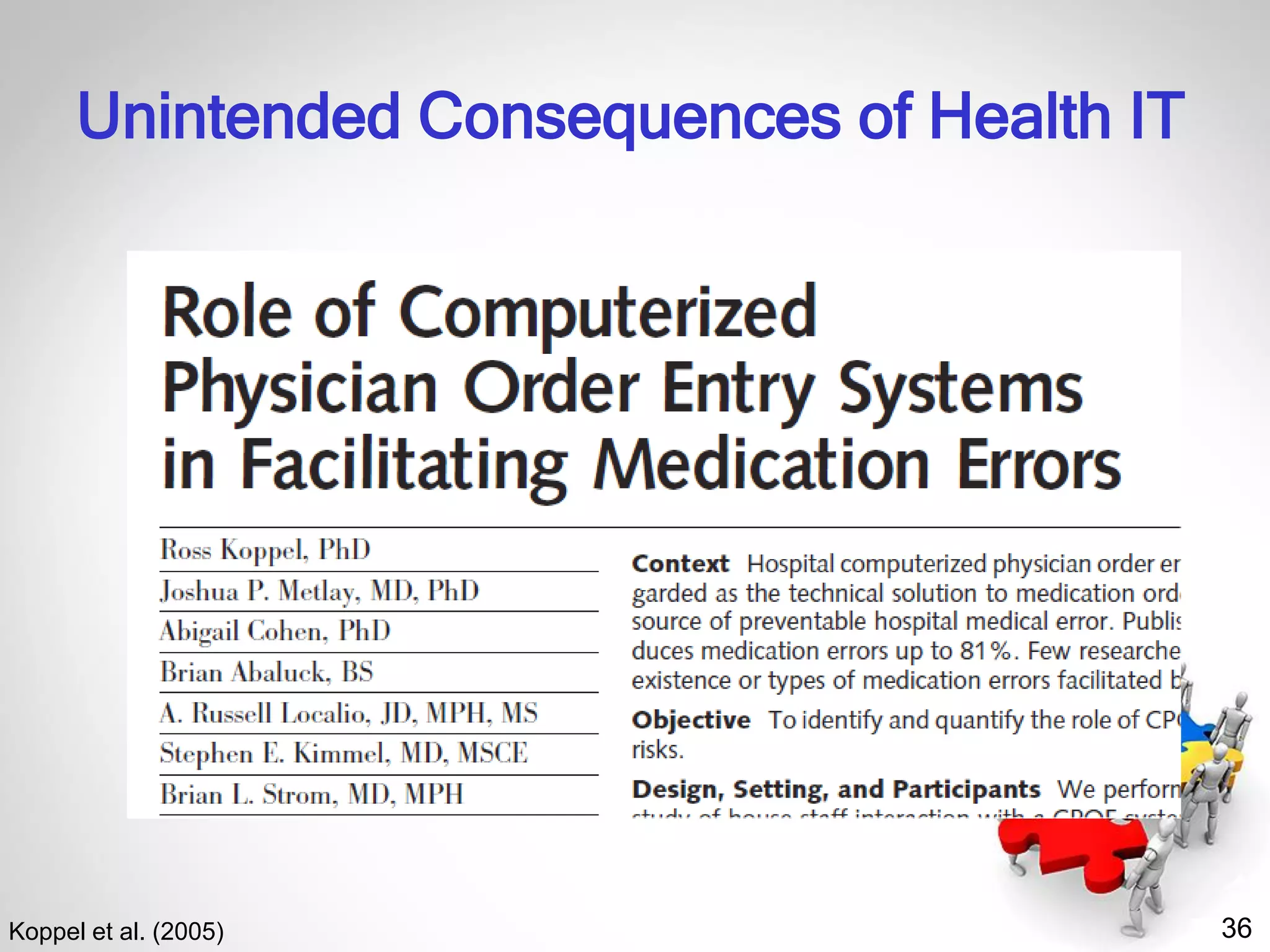 36
Unintended Consequences of Health IT
Koppel et al. (2005)
 