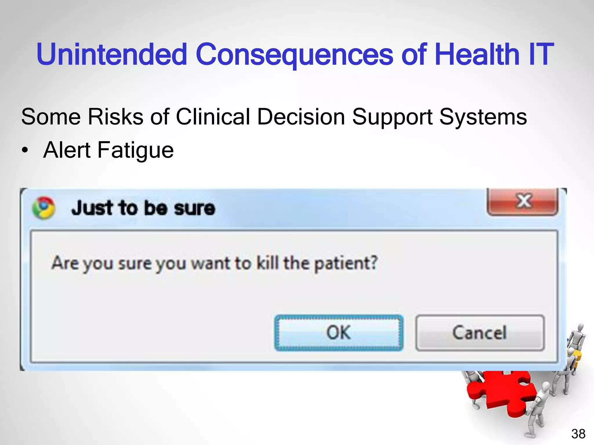 38
Some Risks of Clinical Decision Support Systems
• Alert Fatigue
Unintended Consequences of Health IT
 