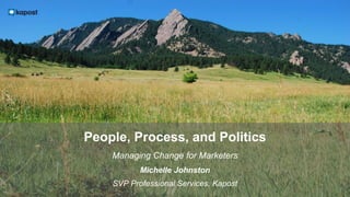 People, Process, and Politics
Managing Change for Marketers
Michelle Johnston
SVP Professional Services, Kapost
 