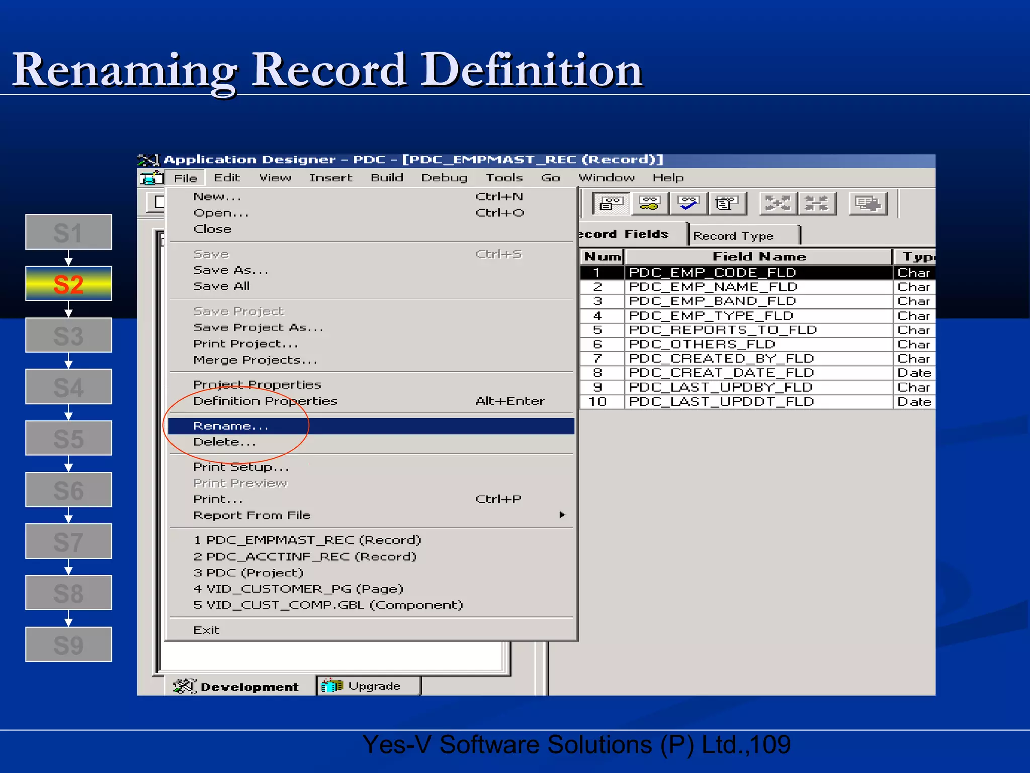 109Yes-V Software Solutions (P) Ltd.,
Renaming Record DefinitionRenaming Record Definition
S8
S9
S7
S6
S5
S4
S3
S2
S1
 