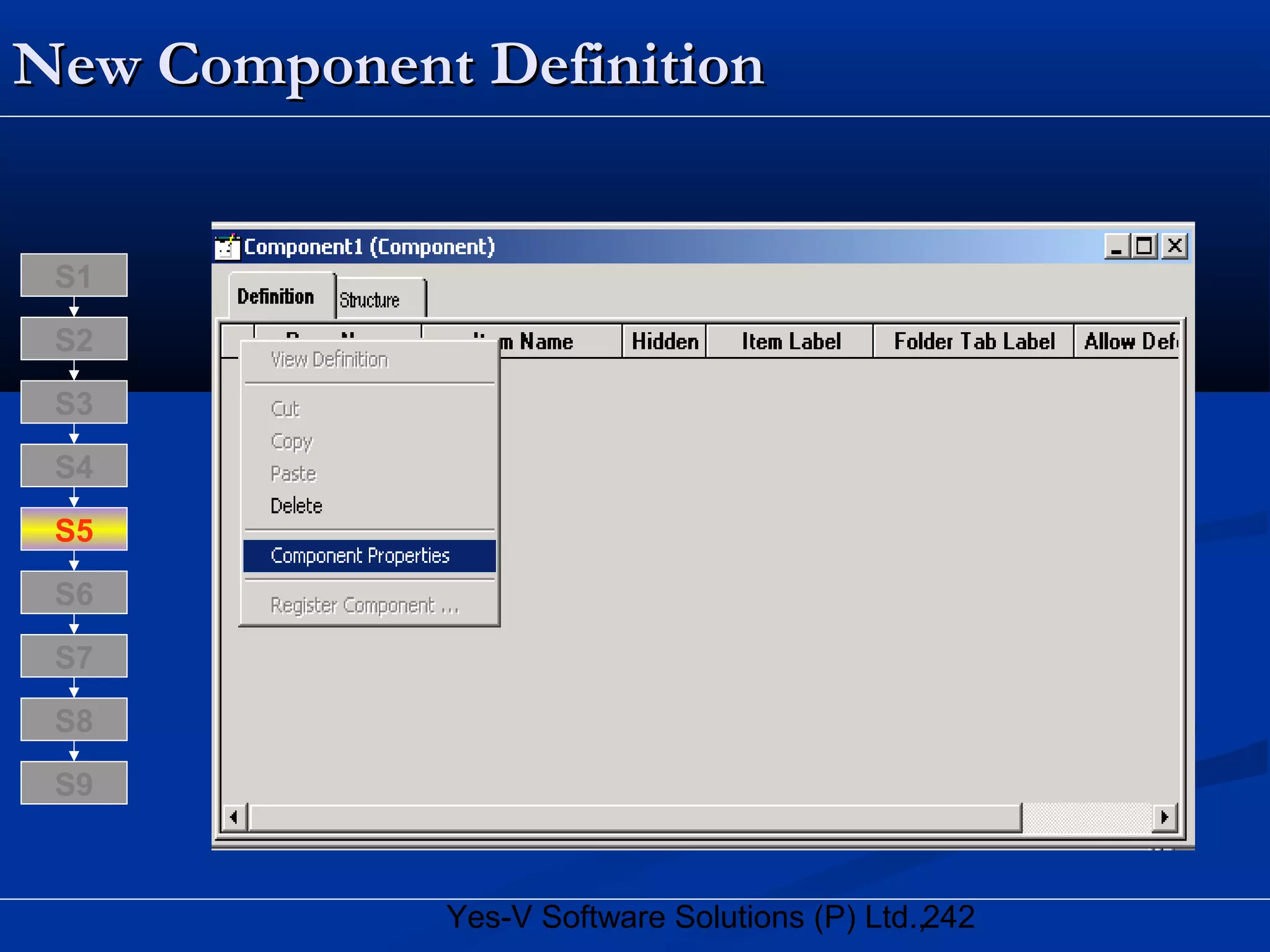 242Yes-V Software Solutions (P) Ltd.,
New Component DefinitionNew Component Definition
S8
S9
S7
S6
S5
S4
S3
S2
S1
 