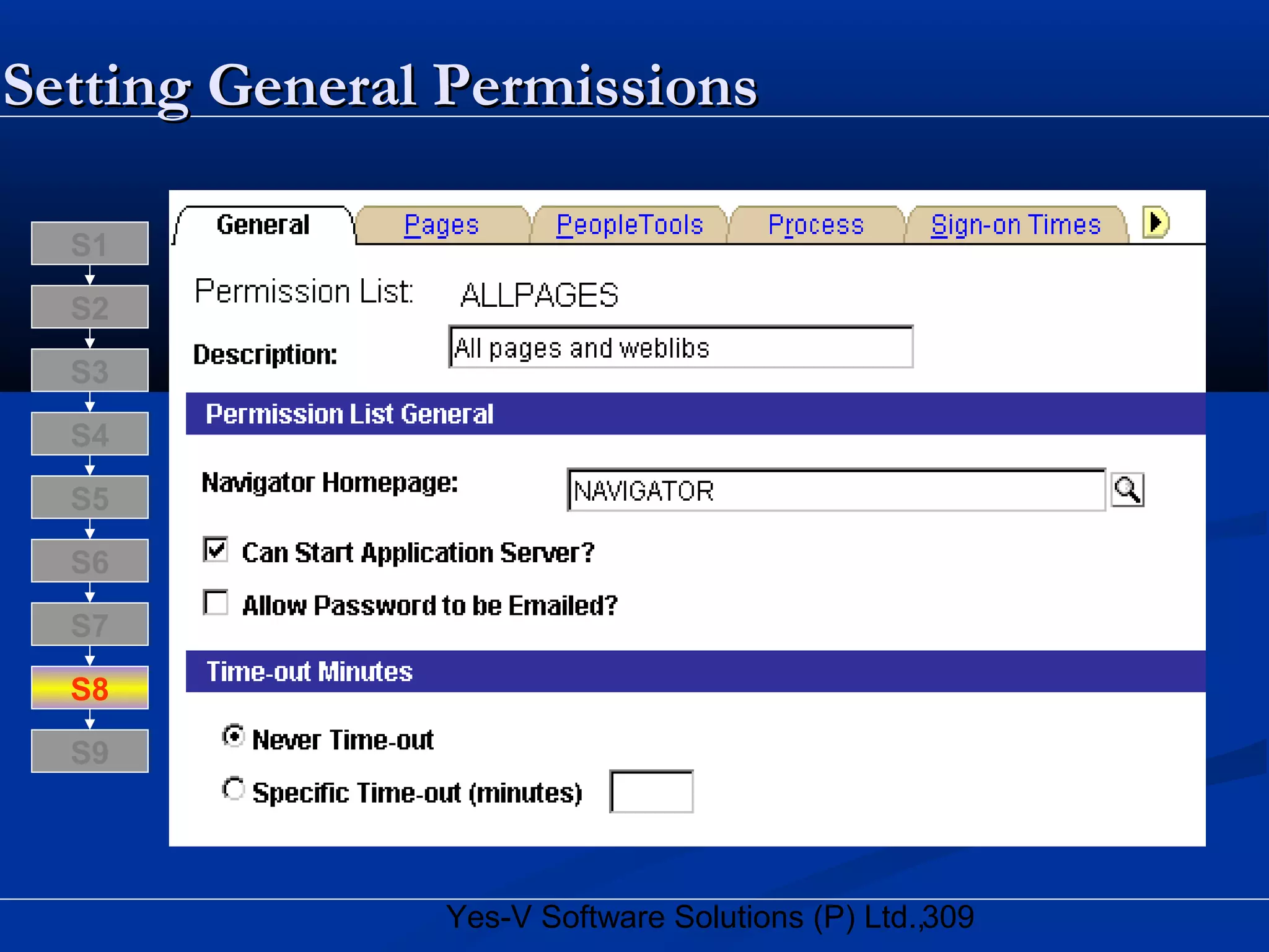309Yes-V Software Solutions (P) Ltd.,
Setting General PermissionsSetting General Permissions
S8
S9
S7
S6
S5
S4
S3
S2
S1
 