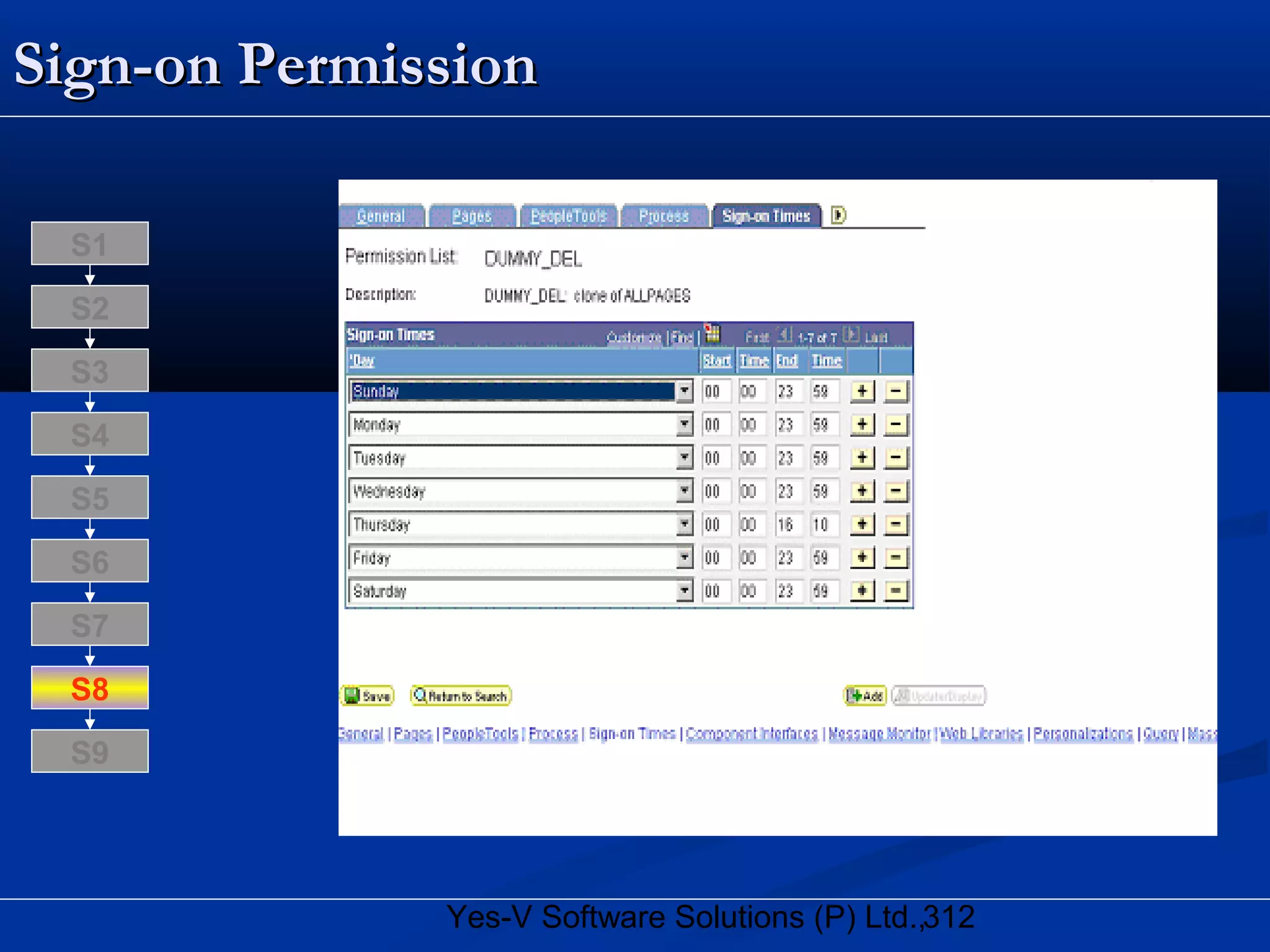 312Yes-V Software Solutions (P) Ltd.,
Sign-on PermissionSign-on Permission
S8
S9
S7
S6
S5
S4
S3
S2
S1
 