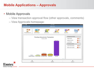 Mobile Applications – Approvals
• Mobile Approvals
– View transaction approval flow (other approvals, comments)
– View App...