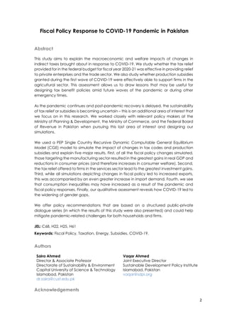 Fiscal Policy Response to COVID-19 Pandemic in Pakistan | PDF