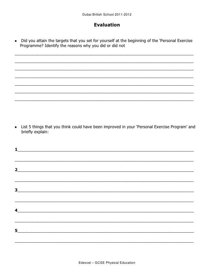 personal exercise programme template