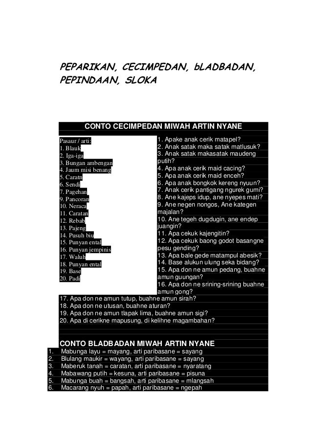 Contoh Basa Basita Dalam Bahasa Bali Barisan Contoh