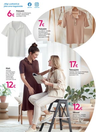 6€
7€
17€
12€
12€
Kleit
venivast
soonikkangast,
krae, nööpide
ja rõhutatud
vöökohaga,
ühevärviline,
suurused: 36-44
Teksad
elastaaniga, naistele,
liibuvad, skinny-lõike
ja taskutega,
suurused: 36-44
Polosärk
puuvillane, naistele,
soonikkangast,
krae ja nööpidega,
ühevärviline,
suurused: S-XXXL
Teksajakk
naistele, taskute ja nööpidega,
viimistlemata alläärega,
suurused: S-XL
Polosärk
naistele, soonikkangast,
kraega, ühevärviline,
suurused: S-XXL
Jälgi uudiseid ja
jäta oma tagasiside @pepcoee
pepcoee
 