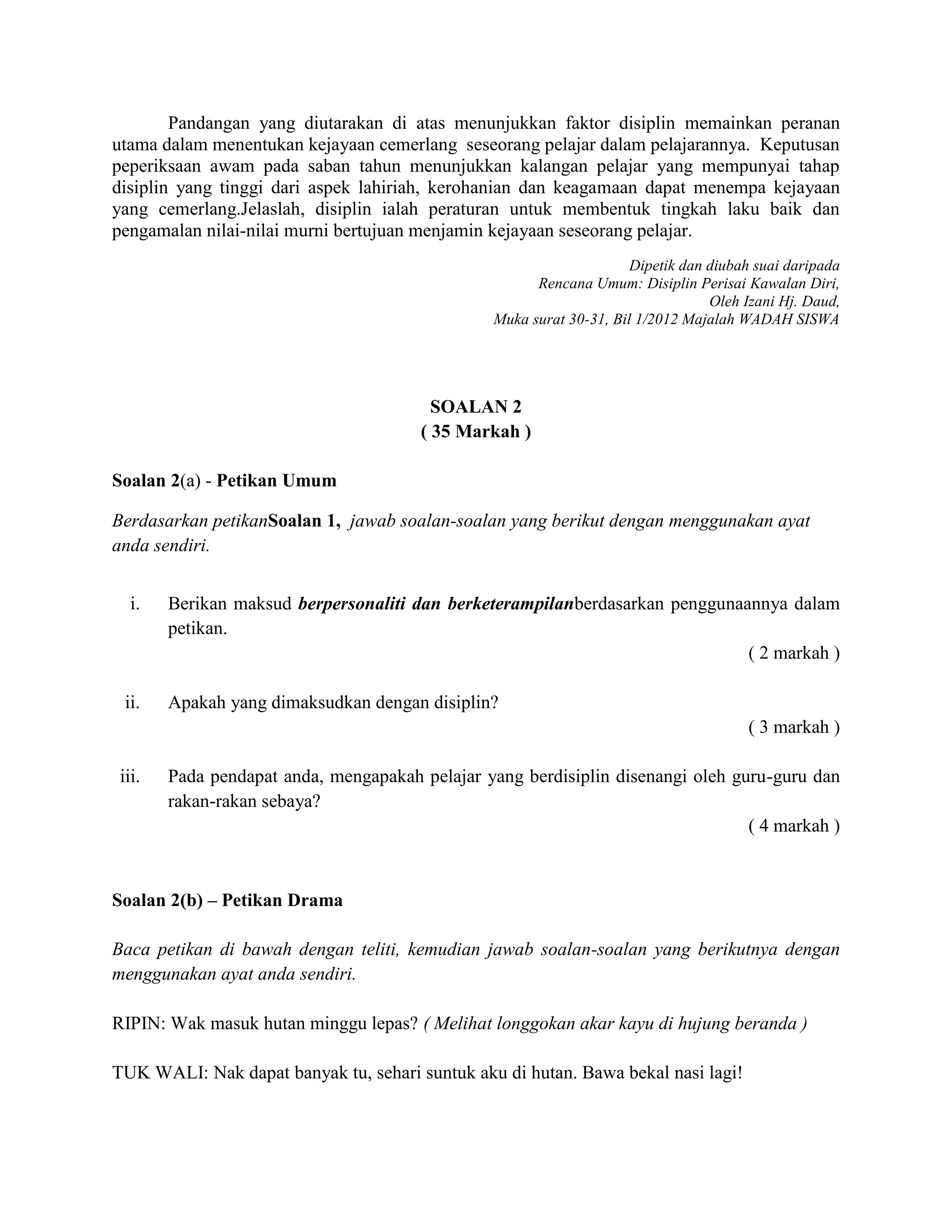 PEPERIKSAAN AKHIR TAHUN BAHASA MELAYU KERTAS 2 , TINGKATAN 4, SMK ...