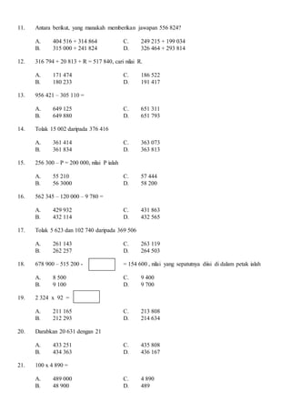 Peperiksaan Pertengahan Tahun Matematik Tahun 5 Kertas 1