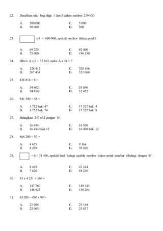 Peperiksaan pertengahan tahun matematik tahun 5 kertas 1