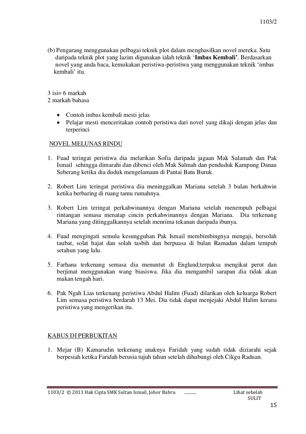 SMK SULTAN ISMAIL, JOHOR BAHRU-SKEMA BAHASA MELAYU KERTAS ...
