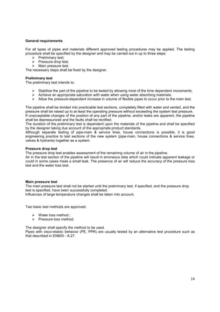 Hydrostatic pressure testing of PE pipelines (handbook) as per EN805 | PDF