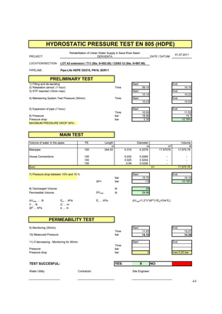 Hydrostatic pressure testing of PE pipelines (handbook) as per EN805 | PDF