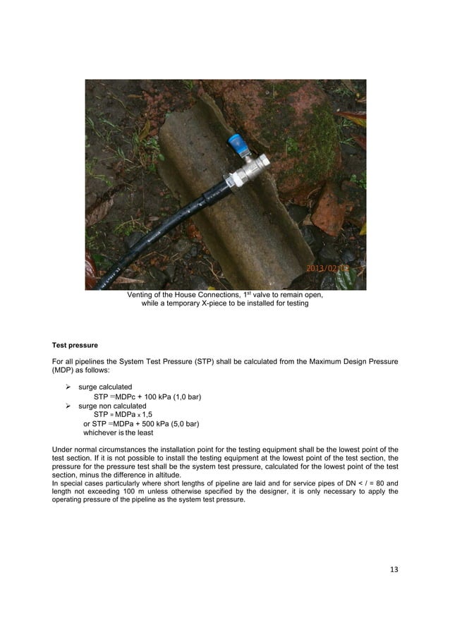 Hydrostatic pressure testing of PE pipelines (handbook) as per EN805 PDF