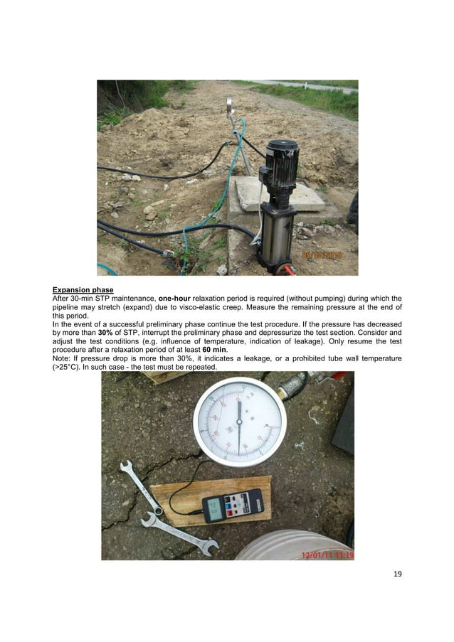Hydrostatic pressure testing of PE pipelines (handbook) as per EN805 PDF