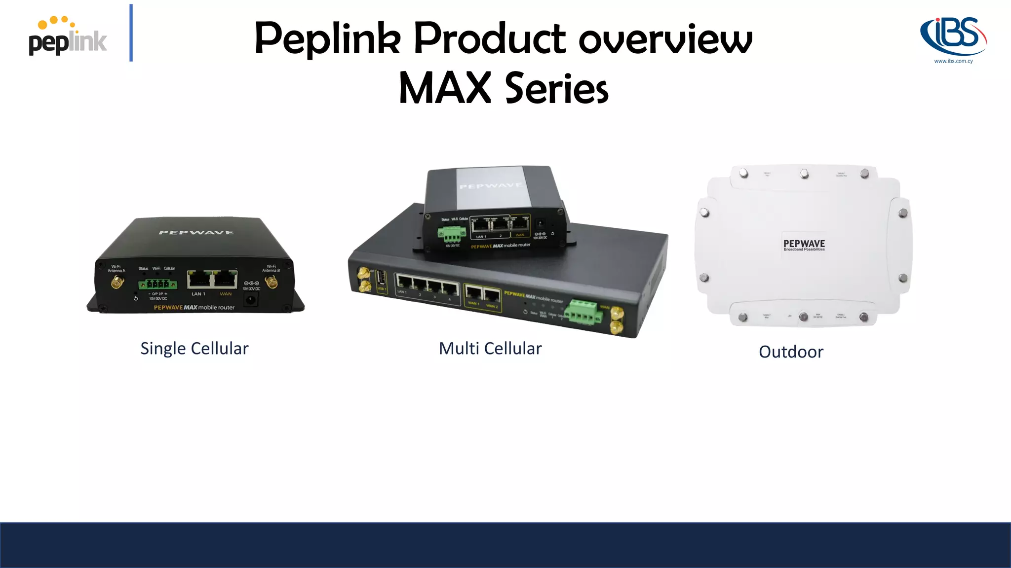 Multi Cellular Outdoor
Peplink Product overview
MAX Series
Single Cellular
 