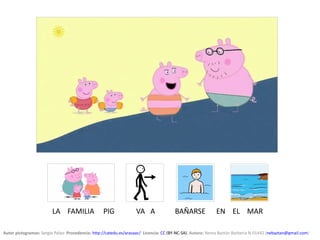 Autor pictogramas: Sergio Palao  Procedencia: http://catedu.es/arasaac/  Licencia: CC (BY-NC-SA). Autora: Nerea Baztán Barbería N-01442 (nebaztan@gmail.com)
LA FAMILIA PIG VA A BAÑARSE EN EL MAR
 