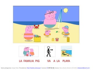 LA FAMILIA PIG VA A LA PLAYA
Autor pictogramas: Sergio Palao  Procedencia: http://catedu.es/arasaac/  Licencia: CC (BY-NC-SA). Autora: Nerea Baztán Barbería N-01442 (nebaztan@gmail.com)
 