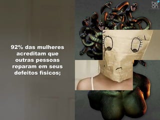 92% das mulheres 
acreditam que 
outras pessoas 
reparam em seus 
defeitos físicos; 
 