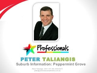 Peter Taliangis - 0431 417 345, 9330 5277
peter@professionalsultimate.com.au
PETER TALIANGIS
Suburb Information: Peppermint Grove
 