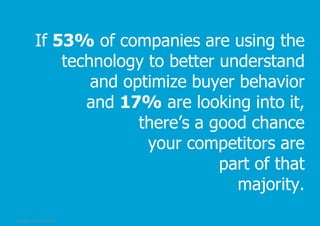 If 53% of companies are using the
technology to better understand
and optimize buyer behavior
and 17% are looking into it,
there’s a good chance
your competitors are
part of that
majority.
© Pepper, 2/5/2014, Slide 20

 
