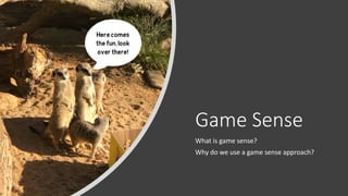 Game Sense
What is game sense?
Why do we use a game sense approach?
 