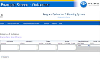 Example Screen - Outcomes 