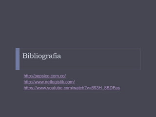 Bibliografía
http://pepsico.com.co/
http://www.netlogistik.com/
https://www.youtube.com/watch?v=693H_8BDFas
 