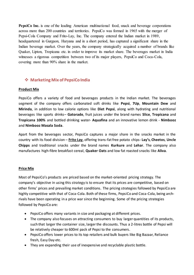 research report on pepsico