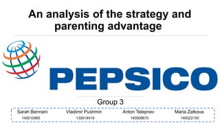 An analysis of the strategy and
parenting advantage
Group 3
Sarah Bennani Vladimir Pushmin Anton Telepnev Maria Zatkova
140008670130014419140010985 140022155
 