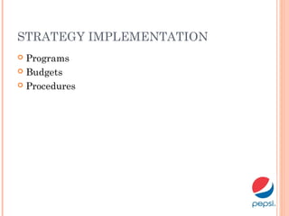 STRATEGY IMPLEMENTATION
 Programs
 Budgets
 Procedures
 