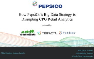 How PepsiCo’s Big Data Strategy is
Disrupting CPG Retail Analytics
Mike Riegling, Analyst, PepsiCo
presented by:
Will Davis, Trifacta
Jeff Huckaby, Tableau
Camilo Silva, Hortonworks
 