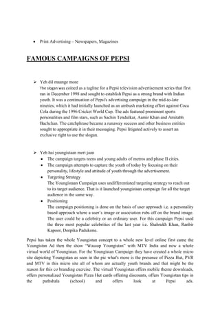 DIFFERENR MODES OD ADVERTISING USED BY PEPSI