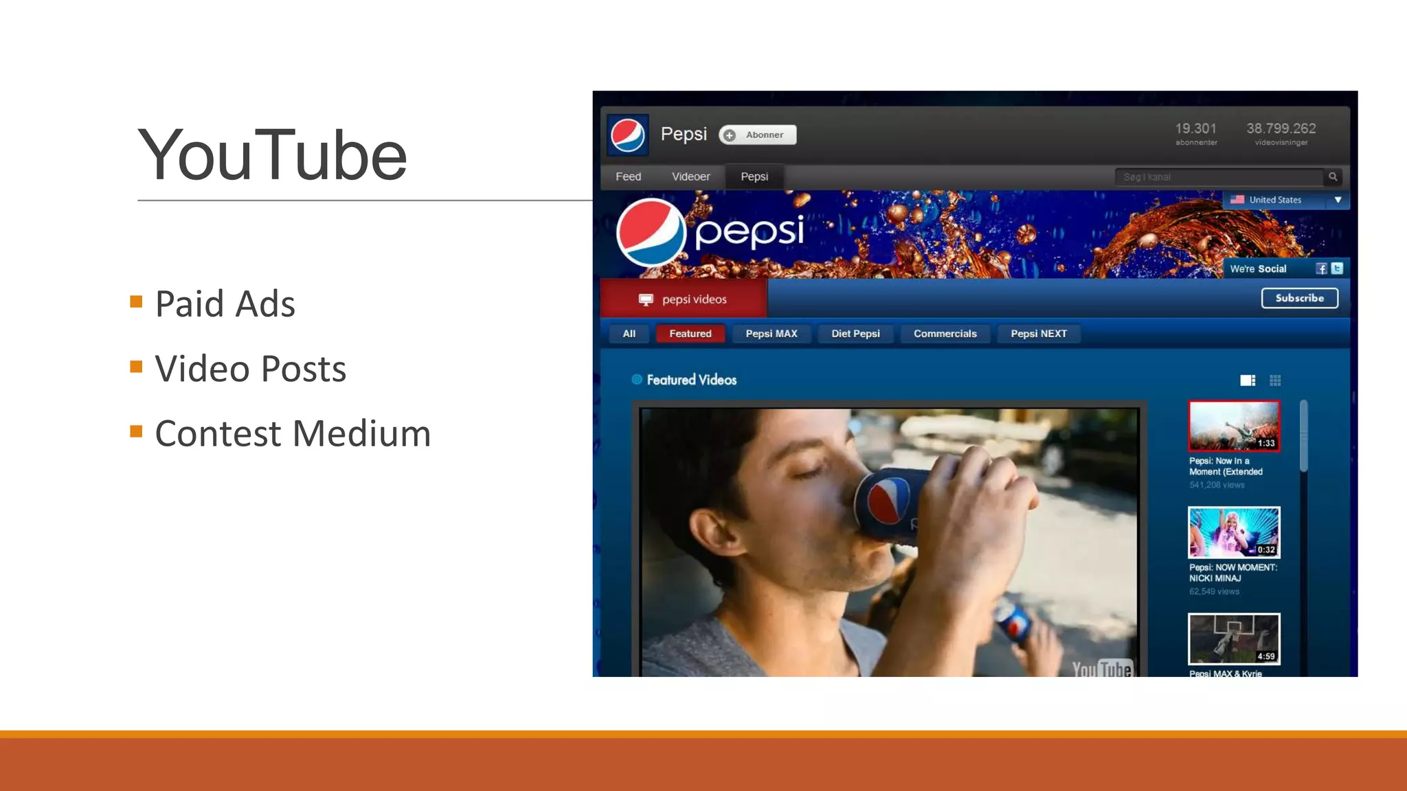 YouTube
 Paid Ads
 Video Posts
 Contest Medium
 