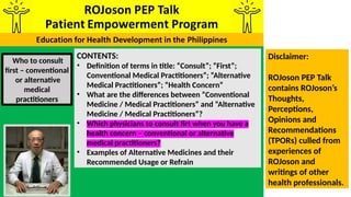 ROJoson PEP Talk: Who to consult first – conventional or alternative ...