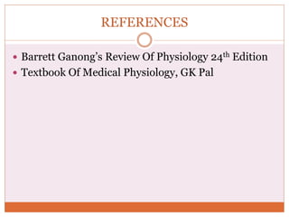 REFERENCES
 Barrett Ganong’s Review Of Physiology 24th Edition
 Textbook Of Medical Physiology, GK Pal
 