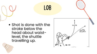Shot is done with the
stroke below the
head about waist-
level, the shuttle
travelling up.
lob
 
