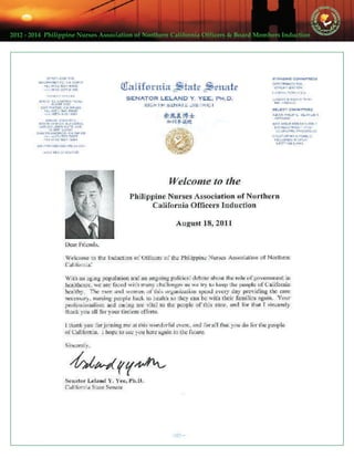 2012 ‐ 2014  Philippine Nurses Association of Northern California Officers & Board Members Induction  
 