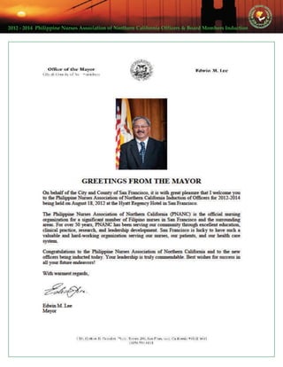 2012 ‐ 2014  Philippine Nurses Association of Northern California Officers & Board Members Induction  
 