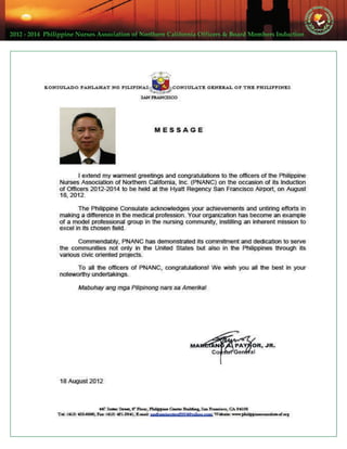 2012 ‐ 2014  Philippine Nurses Association of Northern California Officers & Board Members Induction  
 