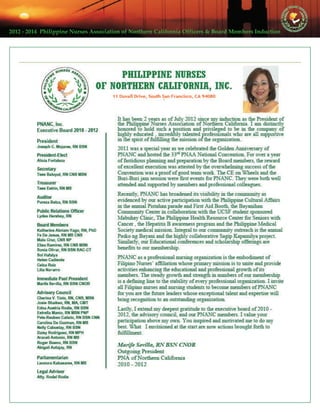 2012 ‐ 2014  Philippine Nurses Association of Northern California Officers & Board Members Induction  
 