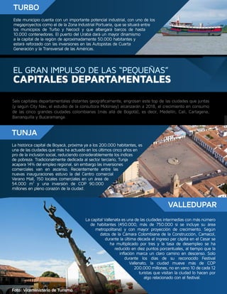 EL GRAN IMPULSO DE LAS “PEQUEÑAS”
CAPITALES DEPARTAMENTALES
Seis capitales departamentales distantes geográficamente, engr...