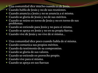 Las CEBs no son un movimiento dentro de la Iglesia.Es la misma  Misión realizada en casas de familia.  Es una espiritualidad que se encarna en estos grupos de vecinos y se va haciendo vida nueva al profundizar la Palabra de Dios. Las CEBs quieren ser un aporte a la organización pastoral de las parroquias, que con la Misión quieren renovarse y convertirse, para poder llegar a todos los ambientes.